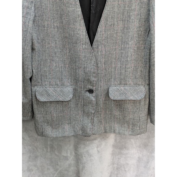 Vintage Wool Blazer Womens 12 Houndstooth Plaid Preppy Office Siren Made In USA‎ - Picture 4 of 8